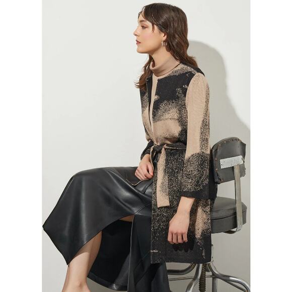 Ming Wang Abstract Jacquard Longline Belted Knit Jacket Size XL - Picture 5 of 14